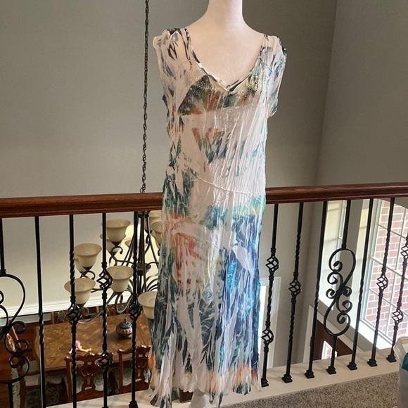 Reba White Sleeveless Bohemian Boho Midi Dress size L - Picture 7 of 10